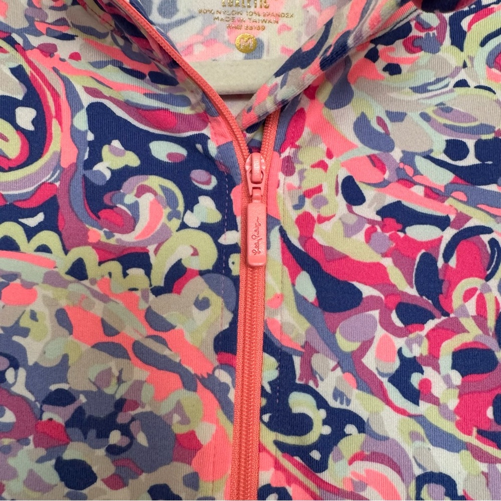 Lilly Pulitzer Weekender Half Zip La Playa Medium Green Blue Pink Luxletic - Picture 3 of 6